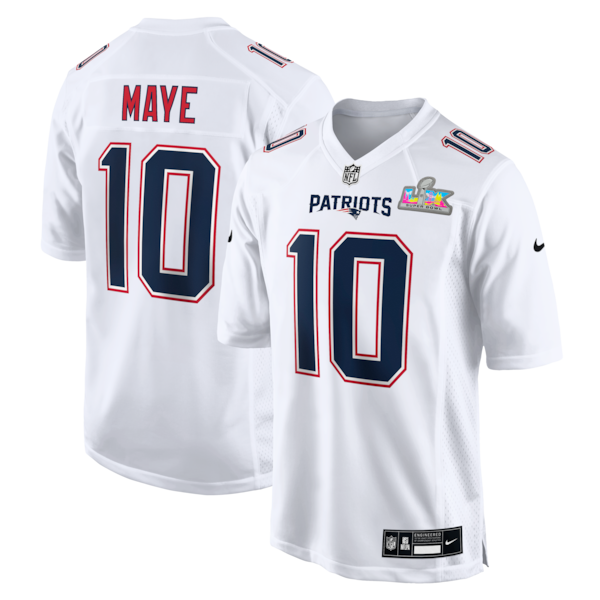 Men's New England Patriots Drake Maye Nike Super Bowl LX Patch Tundra Fashion Game Jersey - White/Black - Image 2