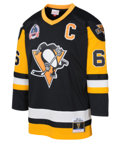 Alternative view of Mario Lemieux Pittsburgh Penguins  Youth 1991/92 Captain Patch Blue Line Player Jersey - Black