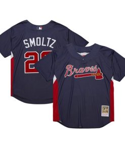 Alternative view of John Smoltz Atlanta Braves Cooperstown Collection Mesh Batting Practice Jersey - Navy