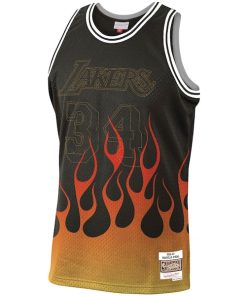 Alternative view of Shaquille O'Neal Los Angeles Lakers 1996-97 Hardwood Classics Flames Swingman Jersey - Black