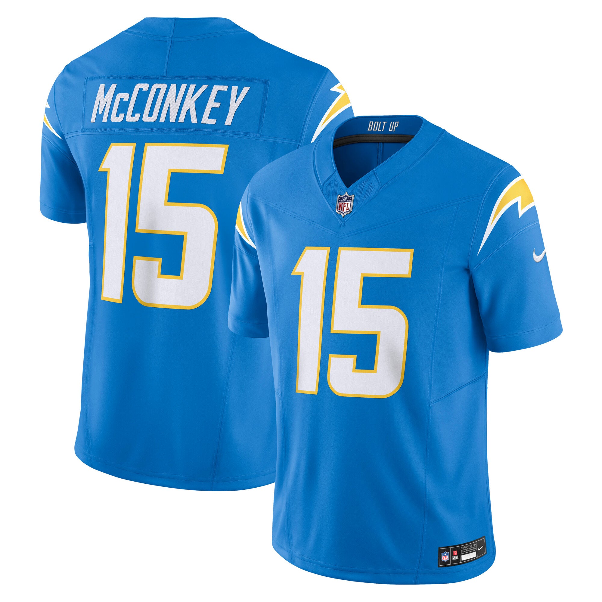 Ladd McConkey Los Angeles Chargers Nike Alternate Charger Power Vapor F.U.S.E. Limited Jersey - Gold/Navy/Powder Blue - Image 8