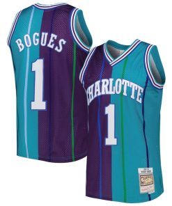 Muggsy Bogues Charlotte Hornets  Hardwood Classics 1992/93 Split Swingman Jersey - Teal/Purple