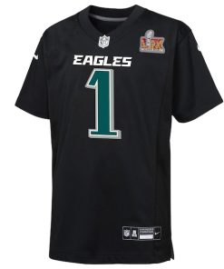 Alternative view of Jalen Hurts Philadelphia Eagles Nike Youth Super Bowl LIX Patch Fashion Game Player Jersey - Carbon Black