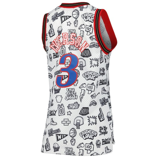 Allen Iverson Philadelphia 76ers Women's 2000 Doodle Swingman Jersey - White - Image 3