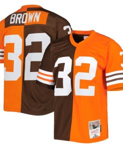 Alternative view of Jim Brown Cleveland Browns 1963 Split Legacy Replica Jersey - Orange/Brown