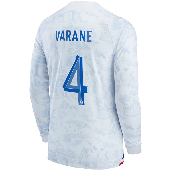 Raphael Varane France National Team Nike 2022/23 Away Breathe Stadium Replica Long Sleeve Jersey - White - Image 4