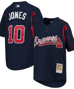 Chipper Jones Atlanta Braves Youth Cooperstown Collection Mesh Batting Practice Jersey - Navy