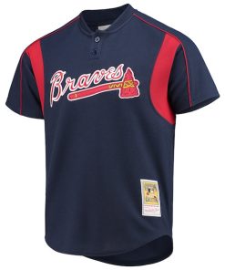 Alternative view of Chipper Jones Atlanta Braves Cooperstown Collection Mesh Batting Practice Button-Up Jersey - Navy