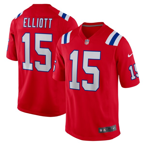 Ezekiel Elliott New England Patriots Nike Male Adult Alternate Game Player Jersey - Red/Navy/White - Image 2