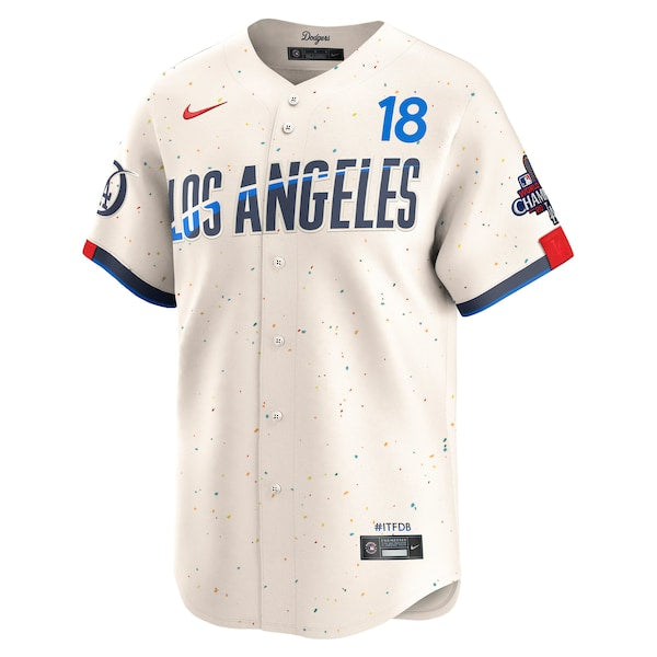 Yoshinobu Yamamoto Los Angeles Dodgers Nike 2024 World Series Champions City Connect Limited Player Jersey - Cream - Image 2