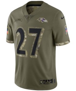 Alternative view of J.K. Dobbins Baltimore Ravens Nike 2022 Salute To Service Limited Jersey - Olive