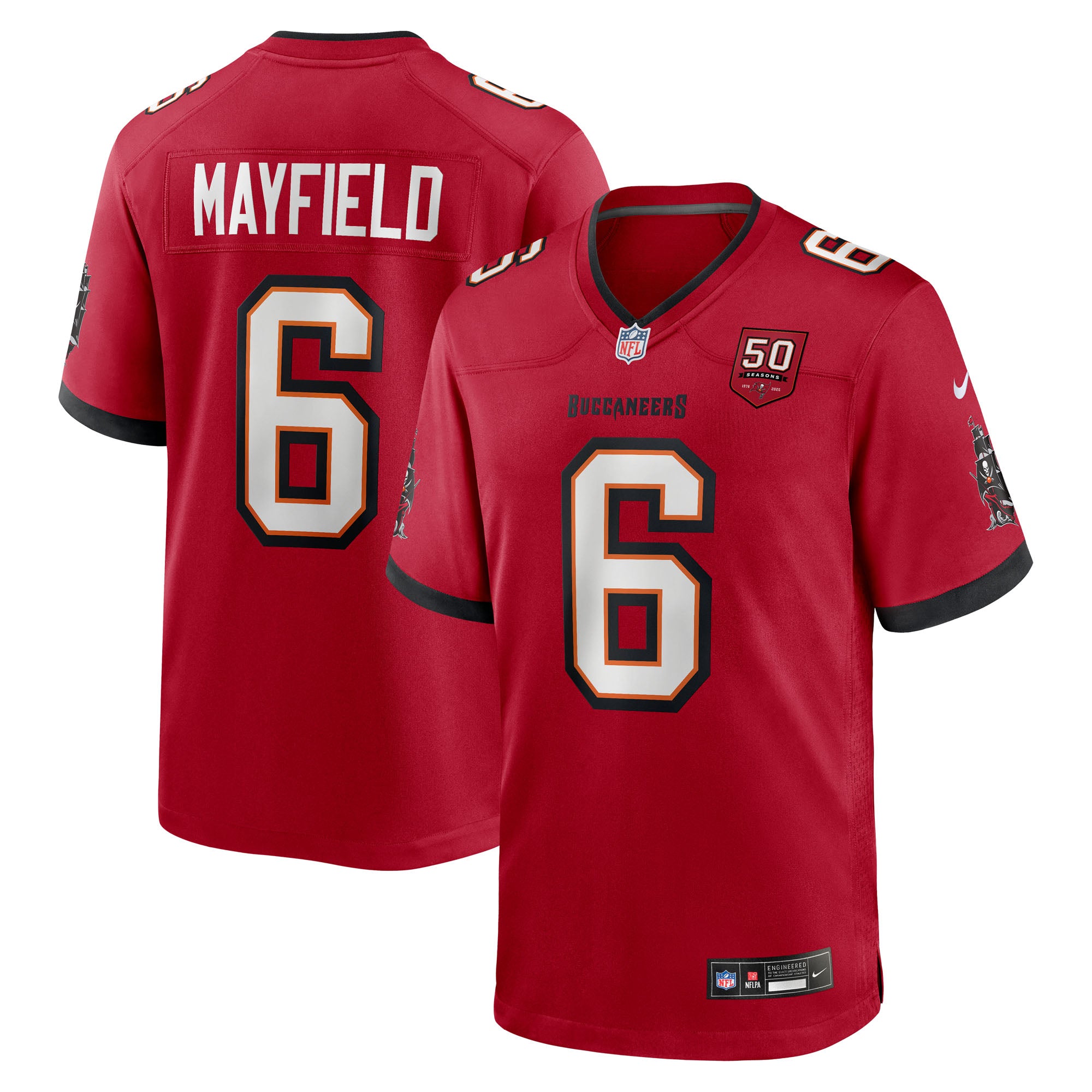 Baker Mayfield Tampa Bay Buccaneers Nike 50th Season Game Jersey - Creamsicle/Red - Image 5