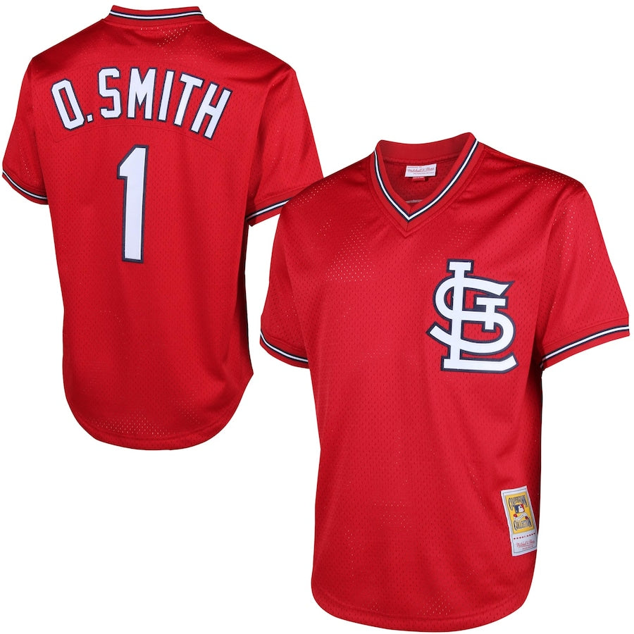 Ozzie Smith St. Louis Cardinals 1994 Authentic Cooperstown Collection Mesh Batting Practice Jersey - Navy/Scarlet - Image 9