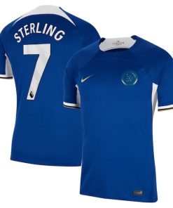 Alternative view of Raheem Sterling Chelsea Nike 2023/24 Home Stadium Replica Jersey - Blue/Mint/Navy
