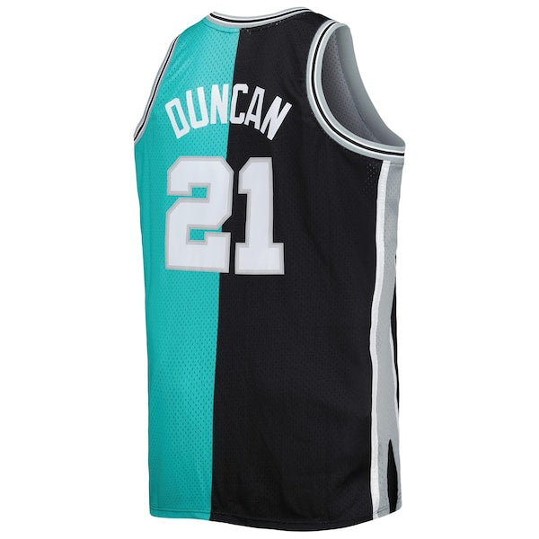 Tim Duncan San Antonio Spurs Big & Tall Hardwood Classics 1998/99 Split Swingman Jersey - Black/Teal - Image 3