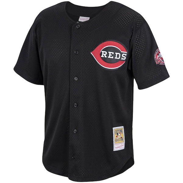 Barry Larkin Cincinnati Reds Cooperstown Collection Mesh Batting Practice Button-Up Jersey - Black - Image 2