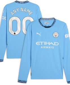 Alternative view of Manchester City Puma 2024/25 Home Replica Long Sleeve Custom Jersey - Light Blue