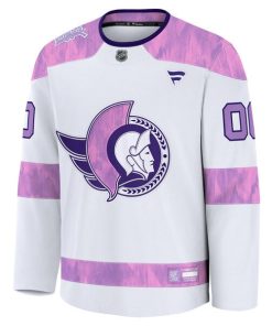 Alternative view of Ottawa Senators  2024 Hockey Fights Cancer Custom Practice Jersey - White