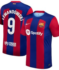 Alternative view of Robert Lewandowski Barcelona Nike 2023/24 Home Replica Jersey - Royal/Aqua/White