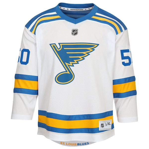 Jordan Binnington St. Louis Blues Youth Away Replica Player Jersey - White/Blue - Image 3