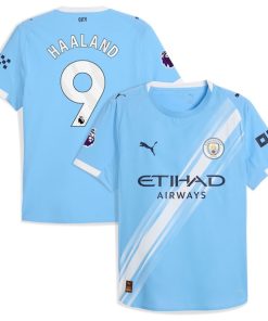 Alternative view of Erling Haaland Manchester City Puma 2025/26 Home Authentic Player Jersey - Sky Blue/Green