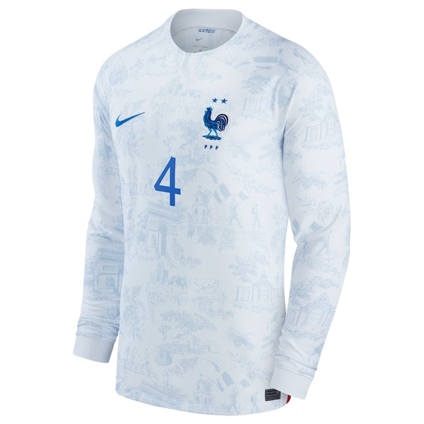 Raphael Varane France National Team Nike 2022/23 Away Breathe Stadium Replica Long Sleeve Jersey - White - Image 2