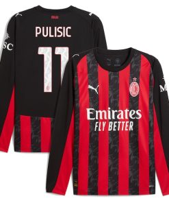 Christian Pulisic AC Milan Puma 2025/26 Home Replica Long Sleeve Player Jersey - Red