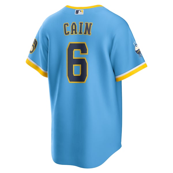 Lorenzo Cain Milwaukee Brewers Nike 2022 City Connect Replica Player Jersey - Powder Blue - Image 3