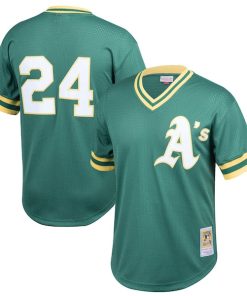 Rickey Henderson Athletics  Youth Cooperstown Collection Mesh Batting Practice Jersey - Green