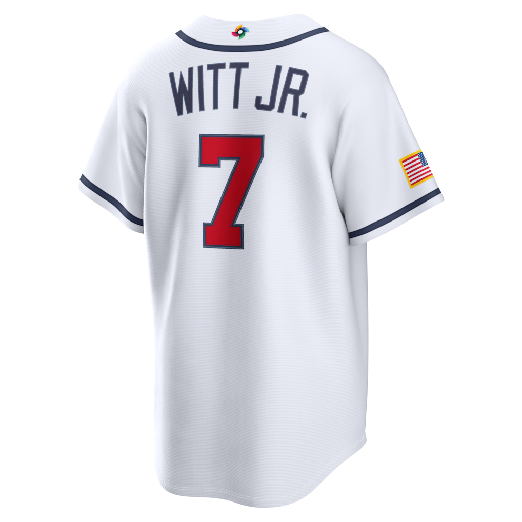 Bobby Witt Jr. USA Baseball Nike 2026 World Baseball Classic Home Stadium Jersey - White/Navy - Image 4