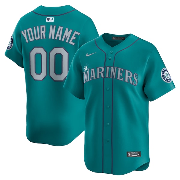 Men's Seattle Mariners Nike Alternate Limited Custom Jersey- Teal/White - Image 2