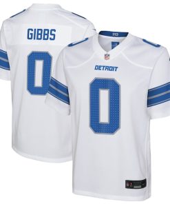 Jahmyr Gibbs Detroit Lions Nike Youth Game Jersey - White/Black/Blue