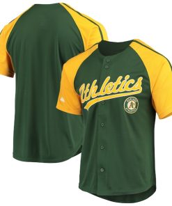 Oakland Athletics Stitches Button-Down Raglan Replica Jersey - Green