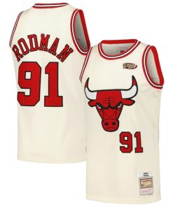 Alternative view of Dennis Rodman Chicago Bulls  Chainstitch Swingman Jersey - Cream