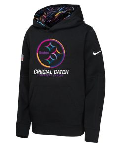 Alternative view of Pittsburgh Steelers Nike Youth 2024 NFL Crucial Catch Pullover Hoodie - Black