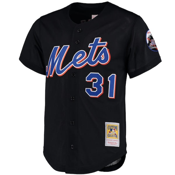 Mike Piazza New York Mets Cooperstown Collection Mesh Batting Practice Button-Up Jersey - Black/Orange/Royal - Image 3