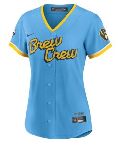 Alternative view of Milwaukee Brewers Nike Women's 2022 City Connect Replica Team Jersey - Powder Blue