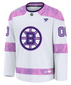 Alternative view of Boston Bruins  2024 Hockey Fights Cancer Custom Practice Jersey - White