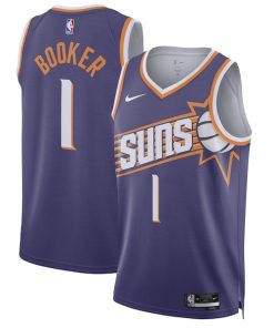 Alternative view of Devin Booker Phoenix Suns Nike Unisex Swingman Jersey - Icon Edition - Purple/White