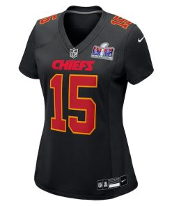 Alternative view of Patrick Mahomes Kansas City Chiefs Nike Women's Super Bowl LVIII Carbon Fashion Game Player Jersey - Black