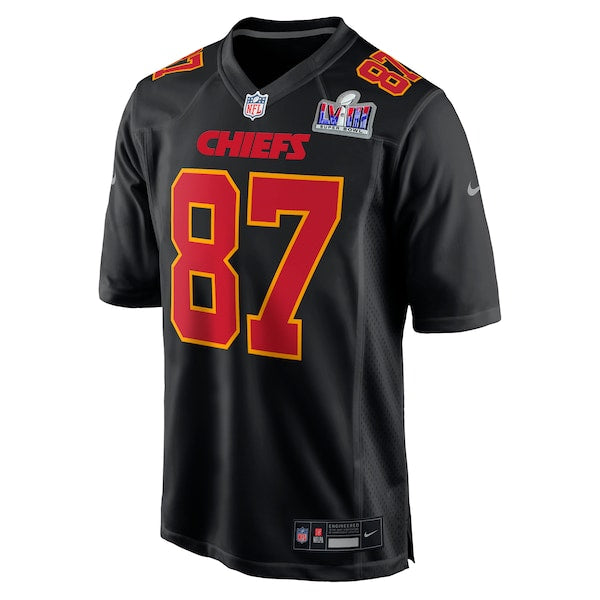 Travis Kelce Kansas City Chiefs Nike Super Bowl LVIII Carbon Fashion Game Player Jersey - Black - Image 2