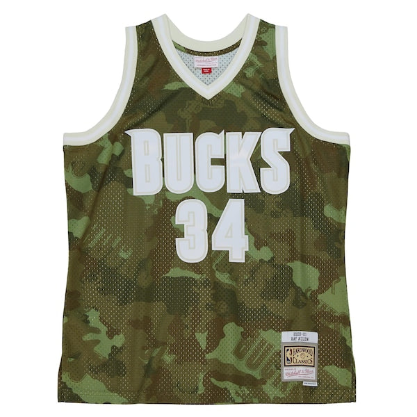 Ray Allen Milwaukee Bucks Hardwood Classics 2000/01 Ghost Green Swingman Jersey - Camo - Image 2