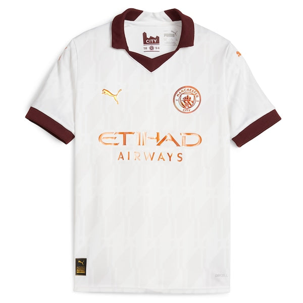Manchester City Puma Youth 2023/24 Away Custom Replica Jersey - White - Image 2