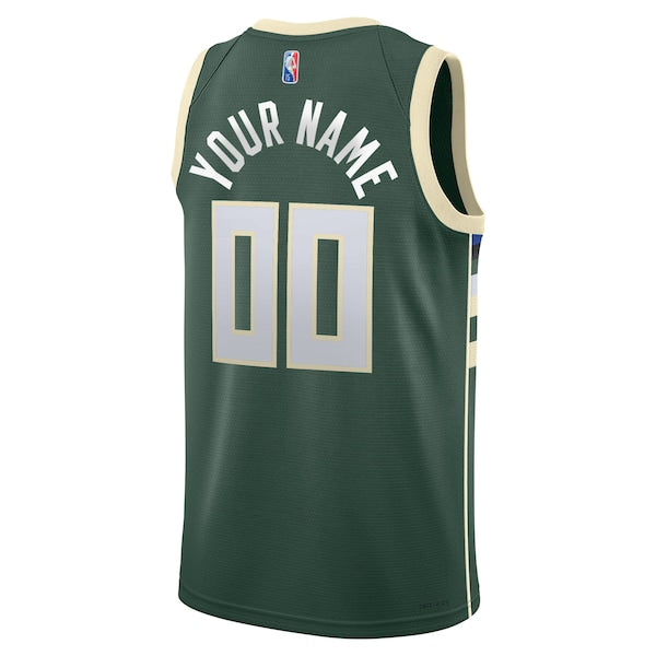Milwaukee Bucks Nike 2021/22 Diamond Swingman Custom Jersey - Icon Edition - Hunter Green - Image 3
