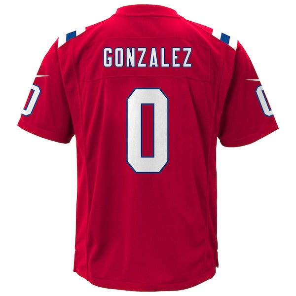 Christian Gonzalez New England Patriots Nike Youth Alternate Game Jersey - Red/Navy - Image 4