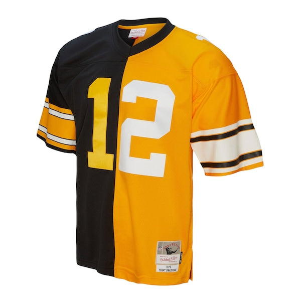 Terry Bradshaw Pittsburgh Steelers 1976 Split Legacy Replica Jersey - Black/Gold - Image 2