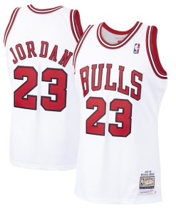 Alternative view of Michael Jordan Chicago Bulls 1997/98 Hardwood Classics Authentic Jersey - White/Black/Scarlet