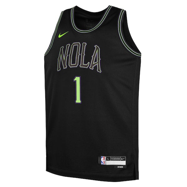 Zion Williamson New Orleans Pelicans Nike Youth 2025/26 City Edition Swingman Jersey - Black - Image 2