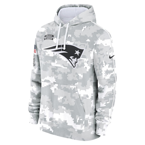 New England Patriots Nike 2024 Salute to Service Club Fleece Pullover Hoodie - Arctic Camo - Image 2