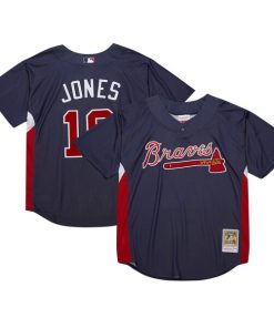 Alternative view of Chipper Jones Atlanta Braves Cooperstown Collection 2007 Batting Practice Jersey - Navy